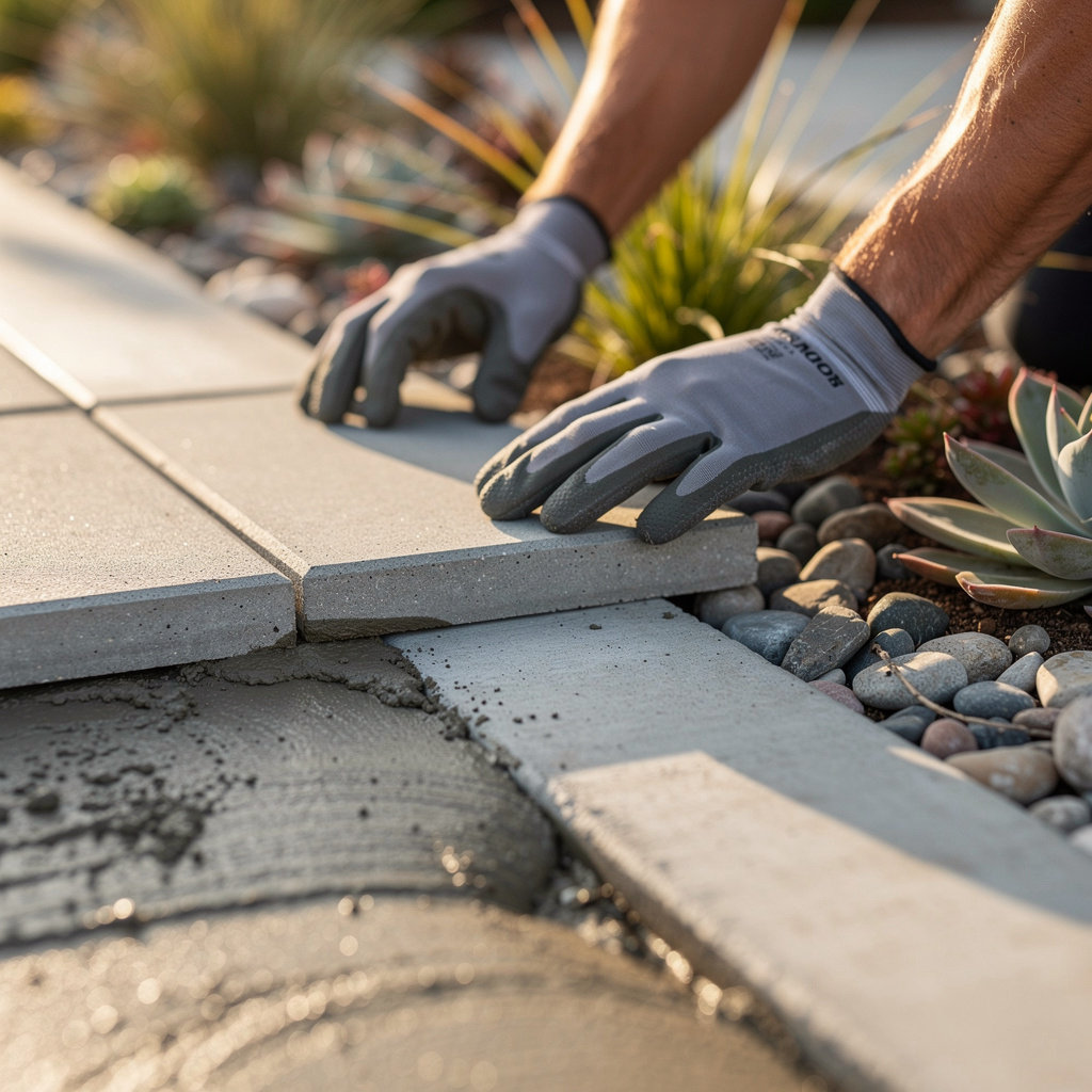Campos Concrete Company landscape design in San Diego, showcasing a modern garden layout with integrated hardscaping and softscaping